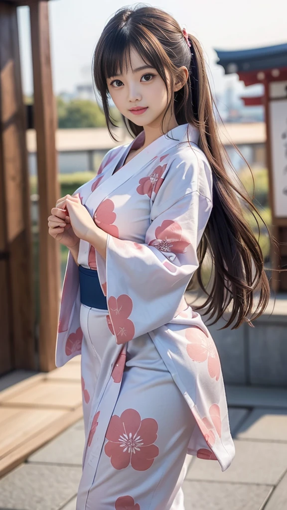 ((A beautiful Japanese girl is wearing a cute yukata:1.4)), (((A single photo:1.))), (8k, RAW Photos, Highest quality, masterpiece:1.2), Looking at the audience, Viewed from the front, Beautiful white skin, knees, Absurd face is small, Part your bangs down the middle, The forehead is visible, Glare, ((Cute and mischievous face:1.3)), Ultra-high resolution, ((Naked figure:1.3)), ((Slender body line)), (Outstanding proportions), high school girl, (Idolフェイス, :1.65), Japanese women, Are standing, (Photorealistic:1.37), Photon Mapping, Realistic, Cute and small face, Brown eyes, prospect, Written boundary depth, Blurred Background, (I can see the bangs), Silky smooth hair, (Firm stomach:1.3), (Beautiful and slim thighs:1.4), Small beautiful butt, (Curved waist), thigh, Nogizaka idol, Idol, (Detailed hands:1.4, Accurate hands:1.4, Beautiful little hands of a girl:1.3), (Firm and beautiful breasts:1.3), Super quality, Low people, (Clear white skin, Skin with visible pores:1.2), (Focus on the face), Check and correct the garment construction, (Perfect Anatomy:1.4), (Detailed eyes and face:1.3, Professional photography techniques), (Detailed arms and legs:1.4), (Gaze at the viewer, blush:1.3)