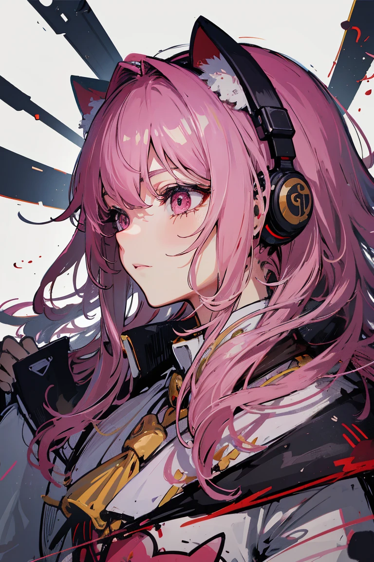Highest quality, Highest quality, detailed, nice, Pink eyes, Pink Hair, Long Hair, Magical girlと側近の少年兵, Magical girlは杖を持っている, Magical girlは防御魔法を召喚, スナイパーrifleを持った側近は笑っている。, headgear, mechanical boot, Cape, Single Pole Drone, war, Blood, rifle, photograph, empty, cruel, kill, Covers fatigue, 衣服についたBlood, panic, security guard, craziness, Insanity, Many corpses, 2 people, profile, スナイパーrifleを持った側近, Cinema Lighting, 複雑なdetailed, Decoration, Realistic, High facial detail, Portraits, Magical girl, kill,Shoot a gun,rifle,explosion, scratch