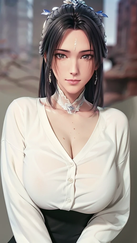 (（（Perfect body,White and tender skin,（（（White wool cardigan and black skirt,）））,（（（Luxueqi，Facial marks,Black Hair）））,((masterpiece)),high resolution, ((Best quality at best)),masterpiece,quality,Best quality,（（（ Exquisite facial features,Looking at the audience,There is light in the eyes,Smile）））,）））,（（（Light and shadow,Medium chest，）））,（（（Looking at the camera,black background,)））),