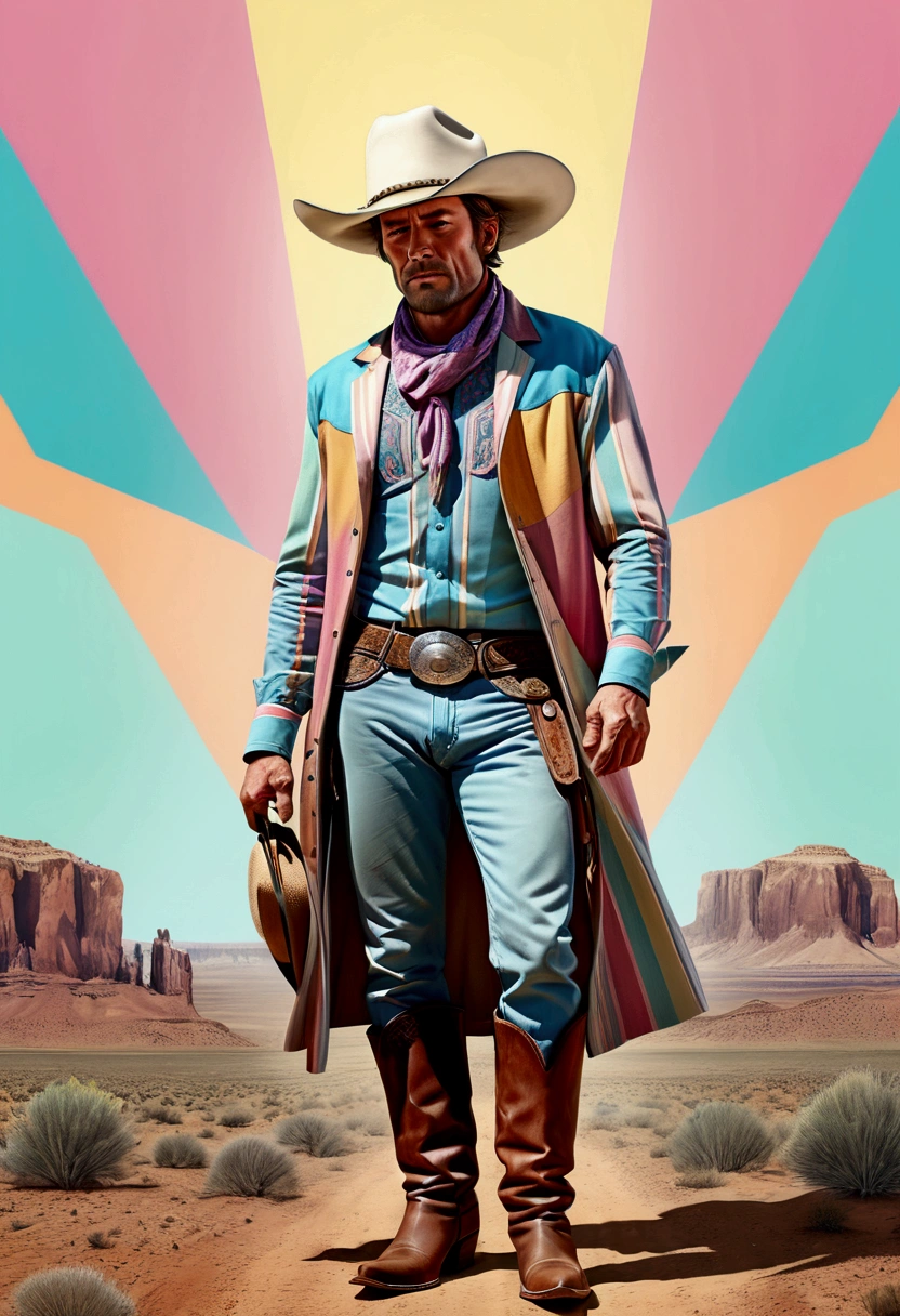(Western Cowboy with hat), hand drawing cartoon style 2d stick figure, full body, award-winning, cinematic still, emotional, vignette, dynamic, vivid, (masterpiece, best quality, Professional, perfect composition, very aesthetic, absurdres, ultra-detailed, intricate details:1.3)