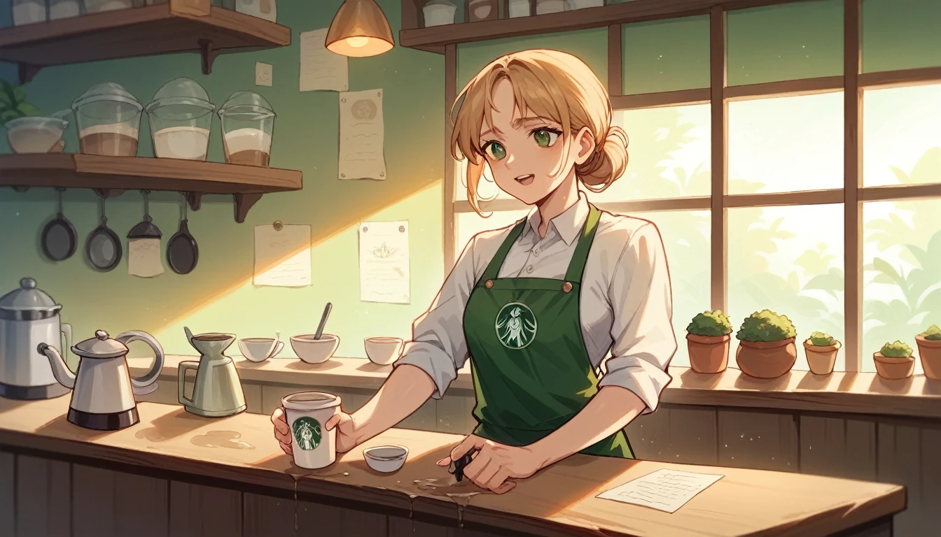 A stunning artwork showcasing the delicate process of latte art creation, the barista's hands expertly pouring steamed milk into a cup of espresso, forming intricate patterns and designs, the scene bathed in soft cafe lighting, the anticipation of a perfectly crafted latte,