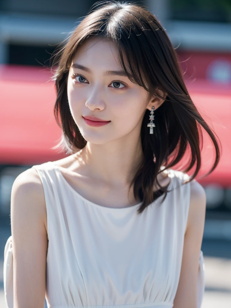 photorealestic, beautiful 16 year old young woman, 、Her hair is long。High resolution、​masterpiece、highest quality、Head w:1.0、((Hasselblad Photos))、fine skin、(movie lights) . she smiles, masterpiece, uhd, pretty earrings, perfect face, perfect body, ultradetailed, intricate