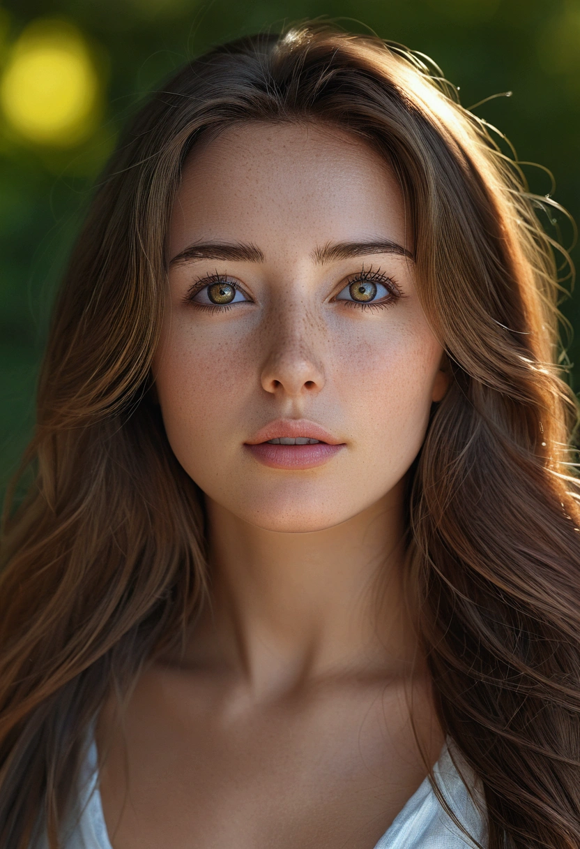 photorealistic girl, eyes open, full body shot, full body visible, dynamic pose, dynamic angle, realistic vagina, large rounded breasts, the caucasian girl has long dark chestnut BROWN STRAIGHT hair, casting shadow style, perfect eyes, realistic skin texture, flawed skin, shot with Sony Alpha A6500 1.4f, bokeh, highly detailed, HDR, professional lighting,