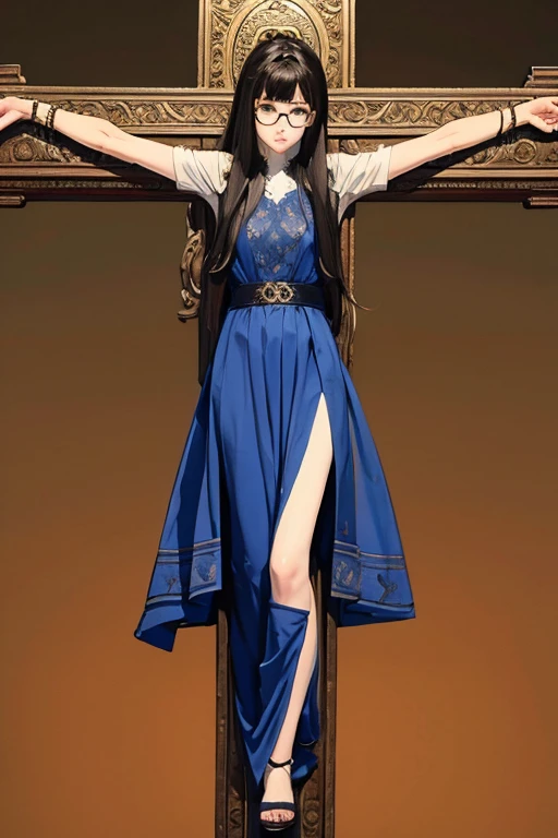 Highest quality、masterpiece、High sensitivity、High resolution、Detailed Description、Slender women、Glasses、cross、Crucifixion sentence、
