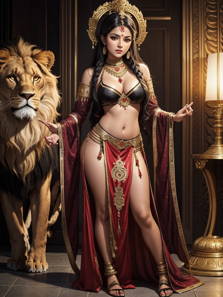 Sexy hot  hindu  female god full outfit black and lions