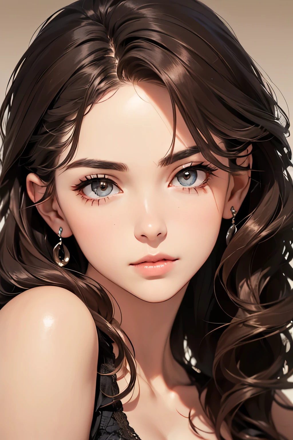 highest quality、High resolution、Detailed Background、(Beautiful face in every detail:1.4)、Anatomically correct、(Detailed facial expressions)、(fine grain:1.2)、Beautiful Madame in her 50s、(Highly detailed face:1.4)、While stroking my hair、Brown Hair、Long Hair、Wavy Hairstyle、well-groomed eyebrows,eye make up、Lip Makeup、relaxed, Adult atmosphere、Seaside