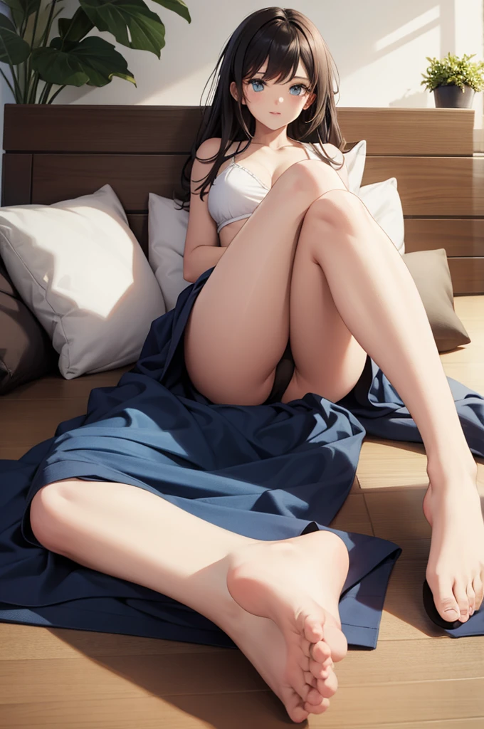 feet up, lying, bed