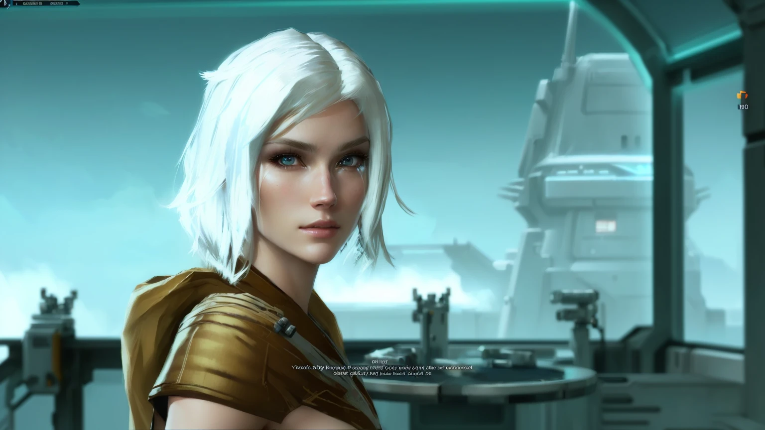  blonde Jedi Woman, HD screenshot, attractive sci-fi face, Girl with silver hair, Character close up, female character, Beautiful screenshot, perfect white-haired girl,