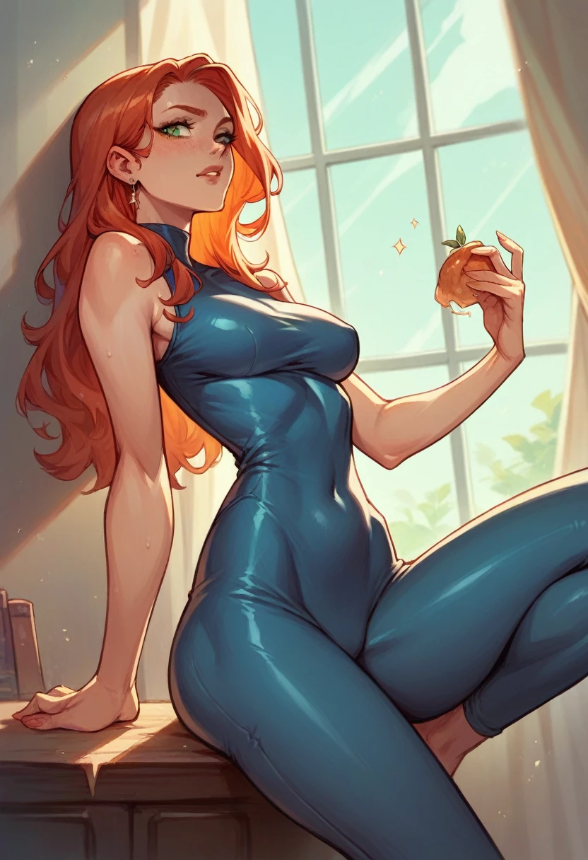 Redhead woman in tight clothes