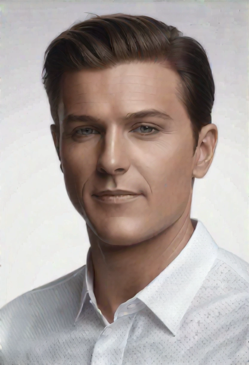 Un visage ovale aux traits harmonieux et symétriques, encadré par une chevelure soyeuse et brillante tombant en douces vagues sur les épaules. Le front est lisse et proportionné, surmonté de sourcils bien dessinés formant un arc gracieux.
Les yeux, grands et expressifs, sont d'une couleur vive et lumineuse, soulignés par de longs cils. Ils sont espacés d'une distance égale à la largeur d'un œil, conférant au regard une intensité captivante.
Le nez est droit et fin, avec une pointe légèrement relevée, s'accordant parfaitement aux proportions du visage. Les pommettes sont hautes et délicatement saillantes, apportant une structure élégante au visage.
Les lèvres sont pleines et bien dessinées, avec une lèvre supérieure légèrement plus fine que l'inférieure, formant un sourire naturel et engageant. Le menton est ovale et subtilement pointu, complétant harmonieusement la ligne de la mâchoire.
Le teint est uniforme et lumineux, donnant une apparence de santé et de vitalité. De légères touches de rose sur les joues ajoutent une fraîcheur naturelle.
L'ensemble du visage respecte la "règle des tiers", créant une impression globale d'équilibre et d'harmonie. Les traits combinent subtilement des éléments juvéniles et matures, résultant en un visage intemporel et universellement attrayant.
L'expression générale est ouverte et bienveillante, reflétant une personnalité chaleureuse et confiante, ce qui ajoute considérablement à l'attrait global du visage.