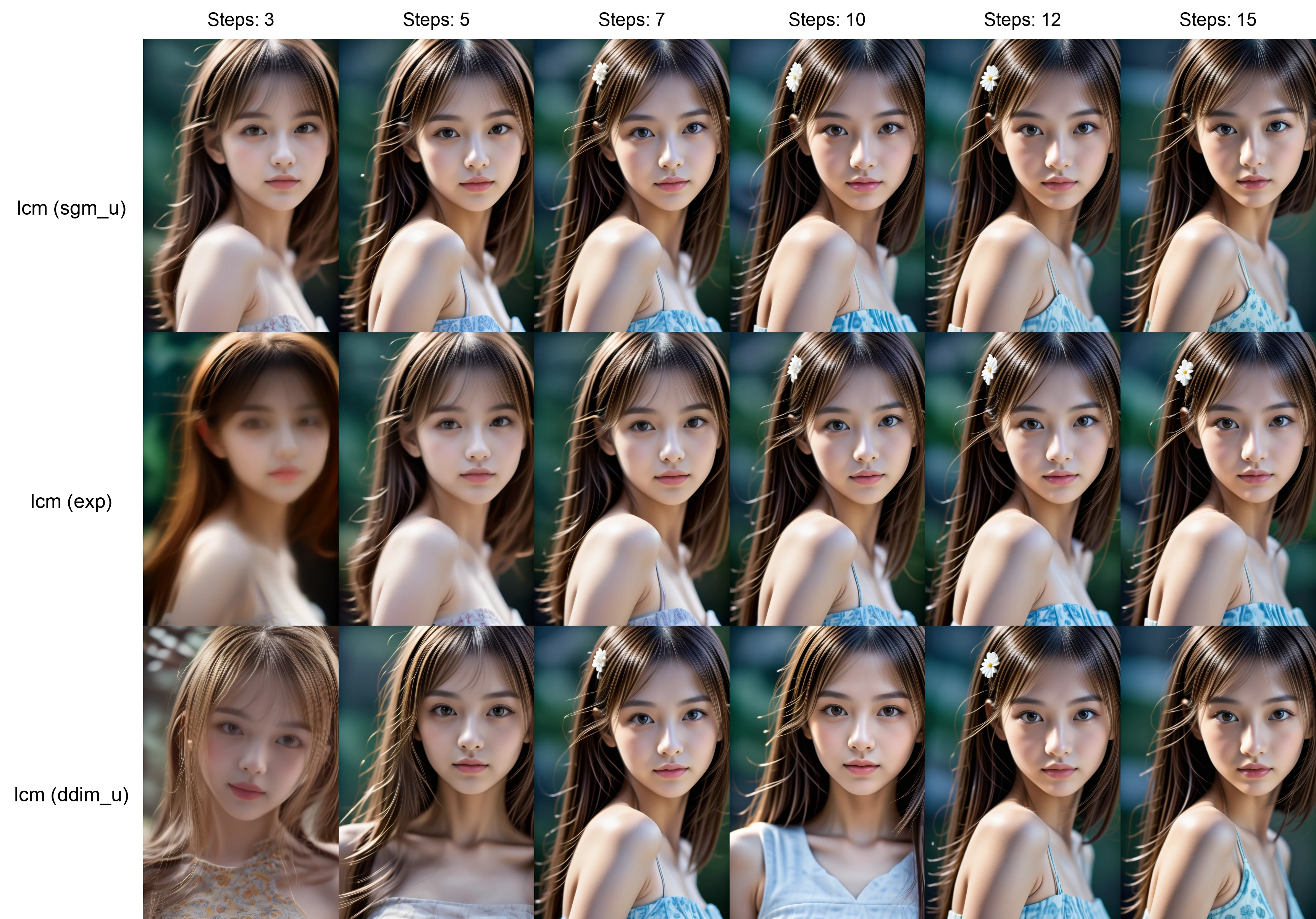 XY Plot(step x Sampler) of Cute Japanese 1.3 for Beautiful Realistic Asians 7
