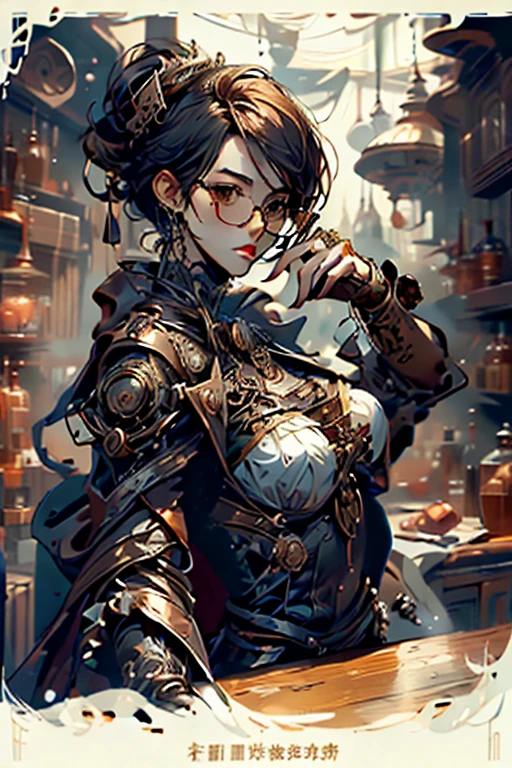 Highest quality、masterpiece、High sensitivity、High resolution、Detailed Description、Slender women、Glasses、steampunk、