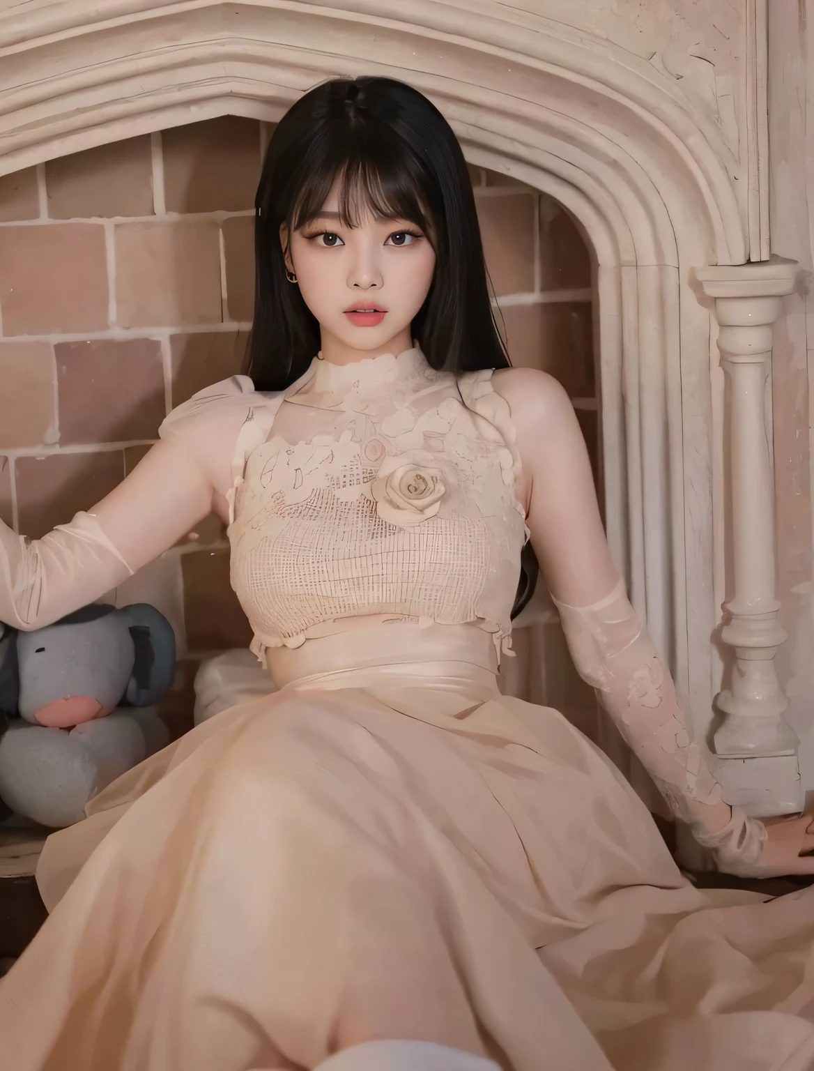 Jennie kim face, doll eyes, black hair, wavy hair, full lips