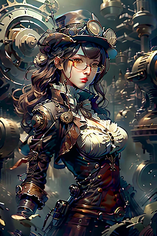 Highest quality、masterpiece、High sensitivity、High resolution、Detailed Description、Slender women、Glasses、steampunk、