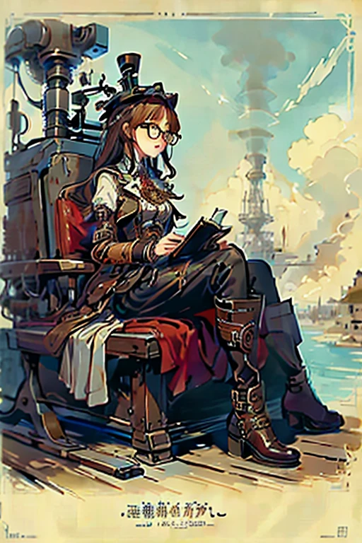 Highest quality、masterpiece、High sensitivity、High resolution、Detailed Description、Slender women、Glasses、steampunk、