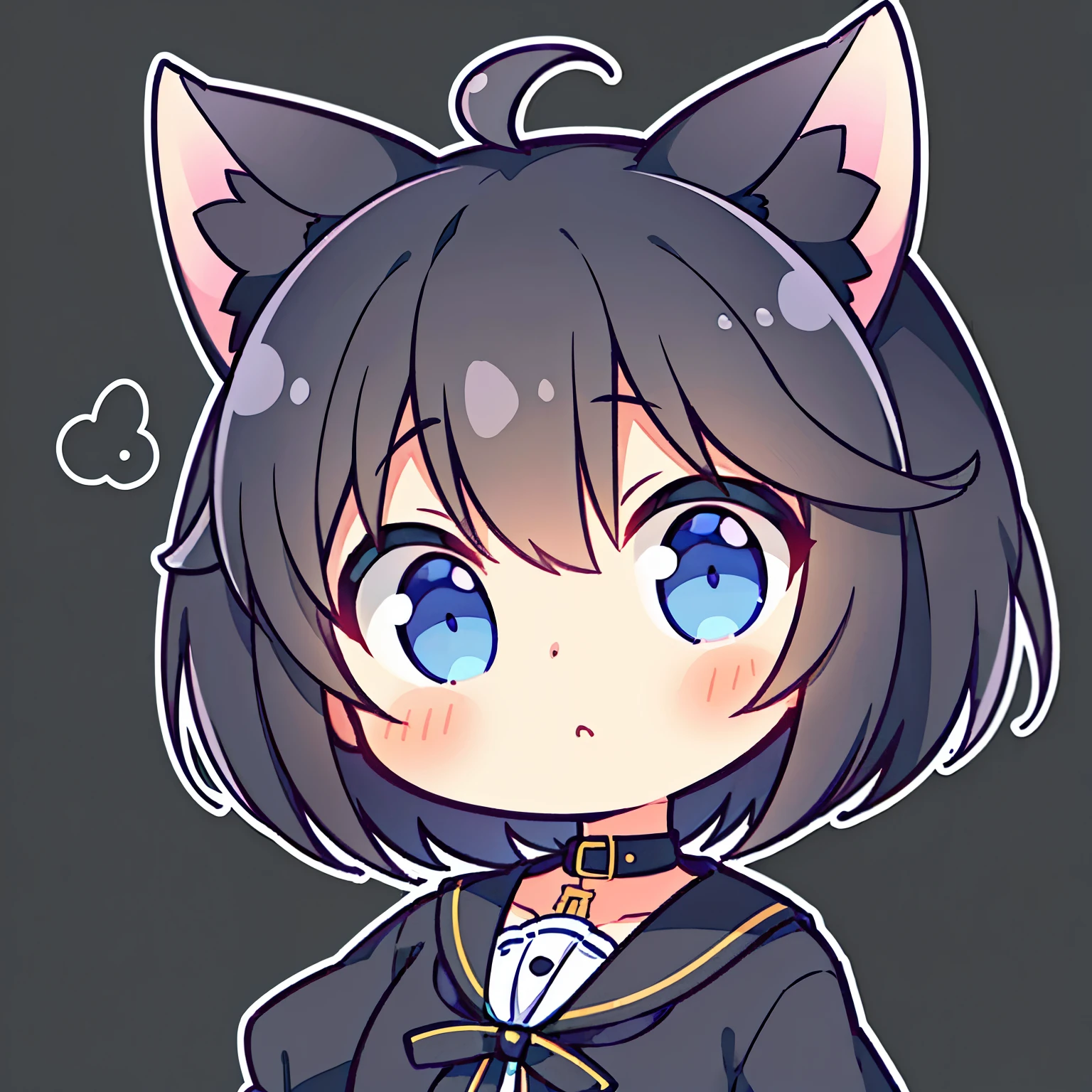 girl with、Chibi、((Best Quality, high_resolution, Distinct_image)),(Black hair), (Black cat ears), (Ahoge), (absurdly short hair), (Wavy Hair), (Blue eyes), confused, close up, only face, zoomed in