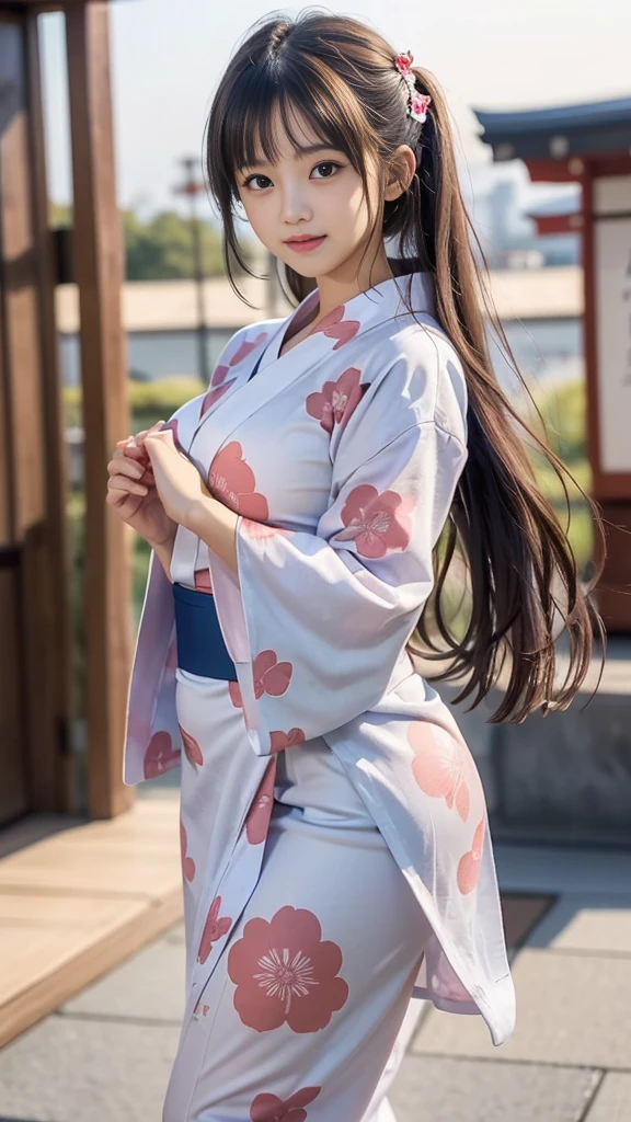 ((A beautiful Japanese girl is wearing a cute yukata:1.4)), (((A single photo:1.))), (8k, RAW Photos, Highest quality, masterpiece:1.2), Looking at the audience, Viewed from the front, Beautiful white skin, knees, Absurd face is small, Part your bangs down the middle, The forehead is visible, Glare, ((Cute and mischievous face:1.3)), Ultra-high resolution, ((Naked figure:1.3)), ((Slender body line)), (Outstanding proportions), high school girl, (Idolフェイス, :1.65), Japanese women, Are standing, (Photorealistic:1.37), Photon Mapping, Realistic, Cute and small face, Brown eyes, prospect, Written boundary depth, Blurred Background, (I can see the bangs), Silky smooth hair, (Firm stomach:1.3), (Beautiful and slim thighs:1.4), Small beautiful butt, (Curved waist), thigh, Nogizaka idol, Idol, (Detailed hands:1.4, Accurate hands:1.4, Beautiful little hands of a girl:1.3), (Firm and beautiful breasts:1.3), Super quality, Low people, (Clear white skin, Skin with visible pores:1.2), (Focus on the face), Check and correct the garment construction, (Perfect Anatomy:1.4), (Detailed eyes and face:1.3, Professional photography techniques), (Detailed arms and legs:1.4), (Gaze at the viewer, blush:1.3)