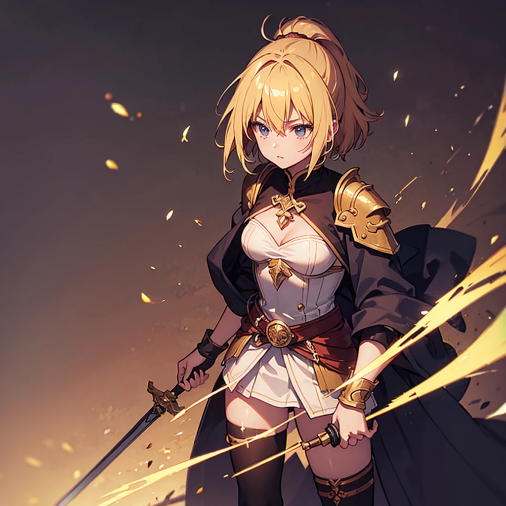 Kizi, アニメ, blonde, short-hair, warrioress, wooden sword, wooden shield, roupa de warrioress