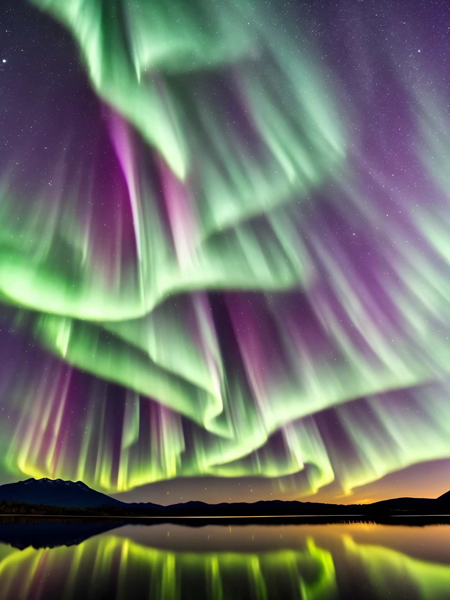 the aurora bore over a lake with mountains in the background, a picture by Harald Giersing, trending on unsplash, hurufiyya, northern lights, with aurora borealis in the sky, aurora borealis, ❤🔥🍄🌪, dramatic aurora borealis, infused with aurora borealis, epic stunning atmosphere, norway