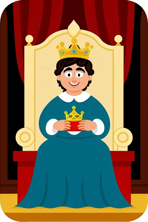 cartoon. A spoiled only  (He lives alone with his mother but she has money and buys him everything he wants.) He has a crown and he is on an altar and his mother is proud of him even though he does nothing. The same image but only with MOM, without dad 