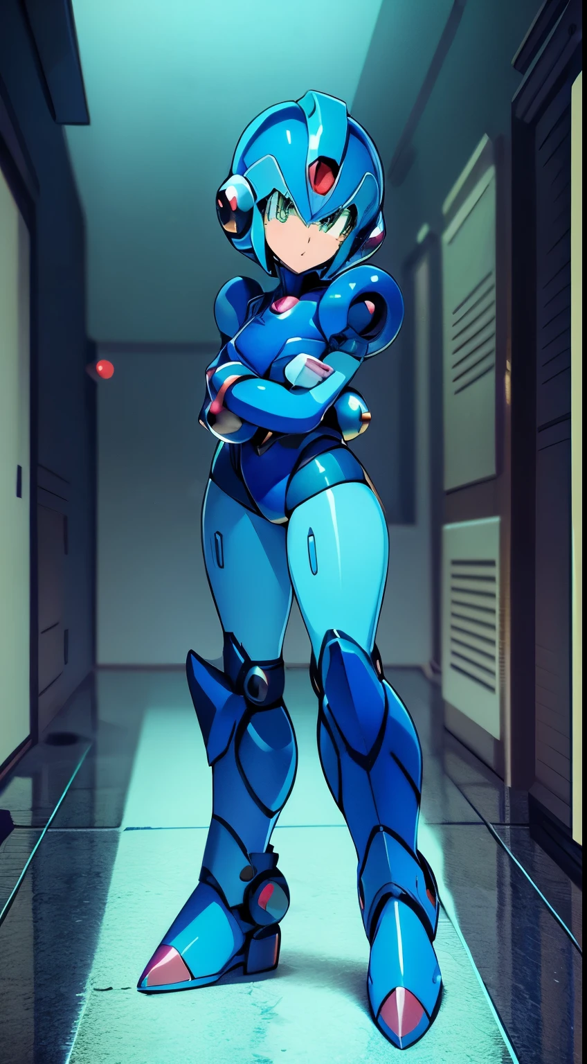 megaman x Girl, cute, Reploid, fullbody pose, extremely detailed