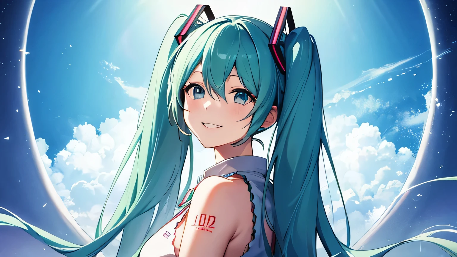 Anime characters、hatsune miku、Twin tails、Bright smile、departure