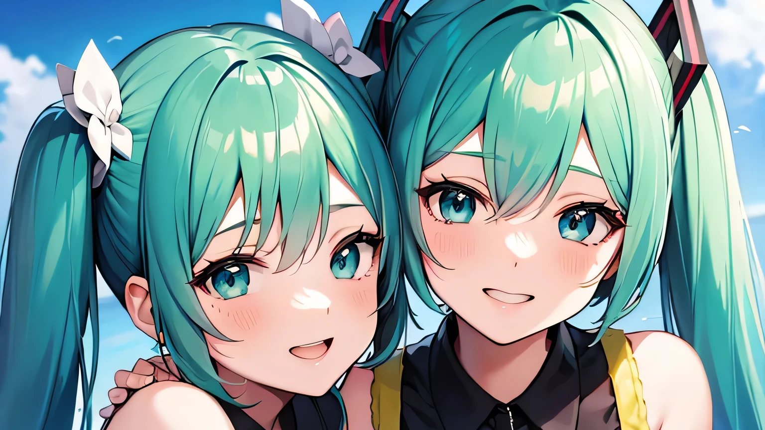 Anime characters、hatsune miku、Twin tails、Bright smile、departure