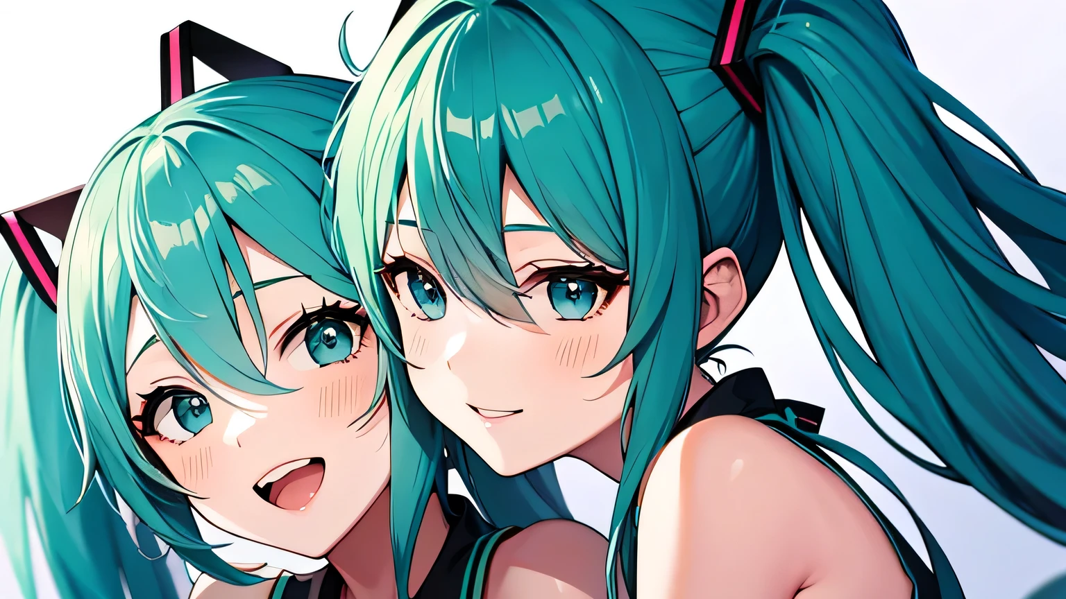 Anime characters、hatsune miku、Twin tails、Bright smile、departure