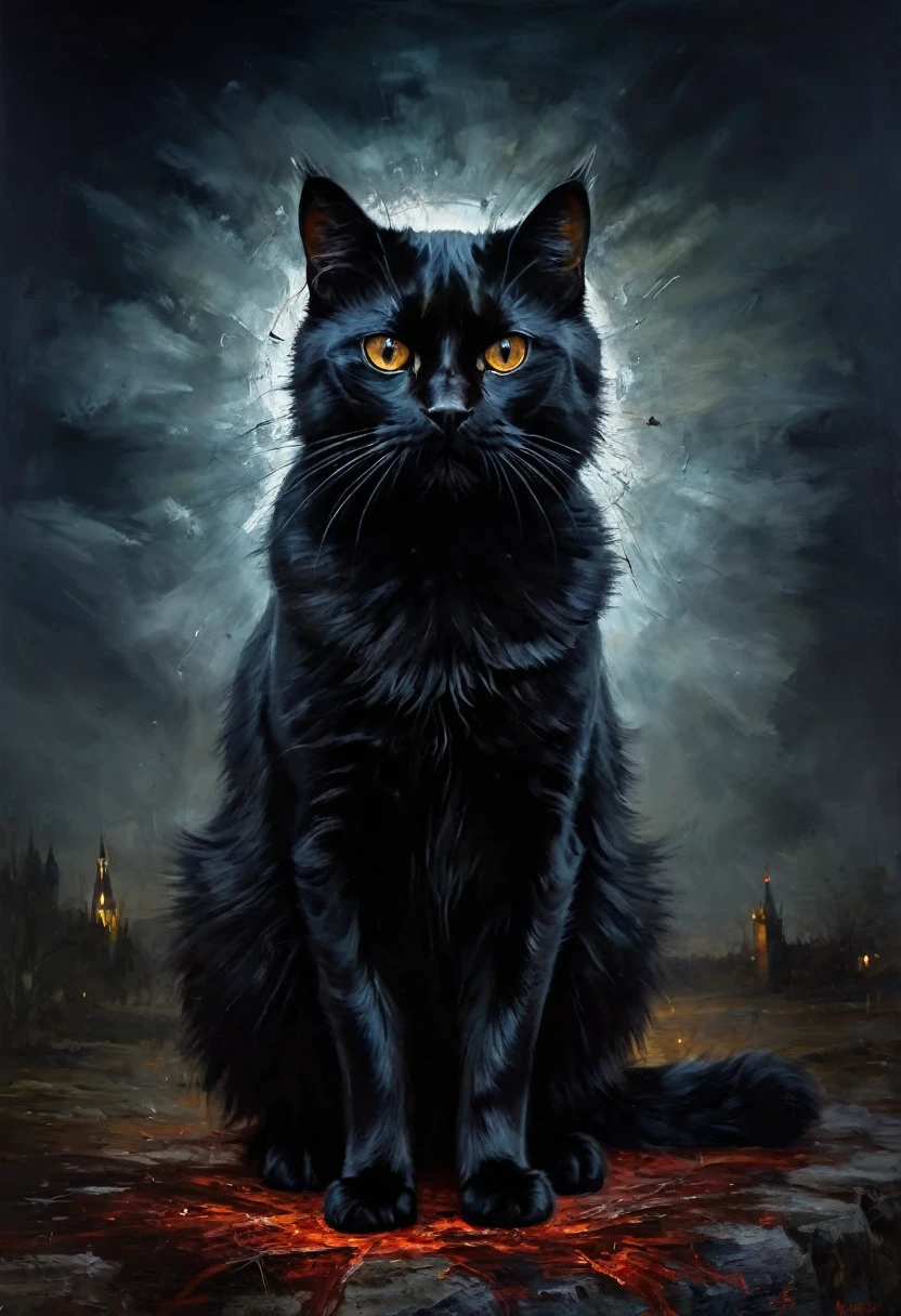 painting of a black Scottish cat, (horror), (nightmare), (Best quality, 4K, 8K, High resolution, Masterpiece: 1.2), (ultra-detailed), landscape, gothic, dark colors.
cinematic scene, volumetric lights, ultra realistic, in the style of nicola samori