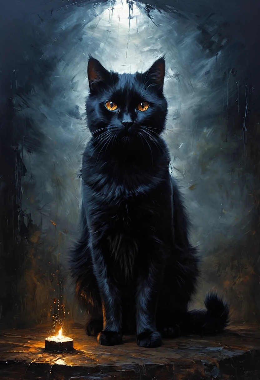 painting of a black Scottish cat, (horror), (nightmare), (Best quality, 4K, 8K, High resolution, Masterpiece: 1.2), (ultra-detailed), landscape, gothic, dark colors.
cinematic scene, volumetric lights, ultra realistic, in the style of nicola samori