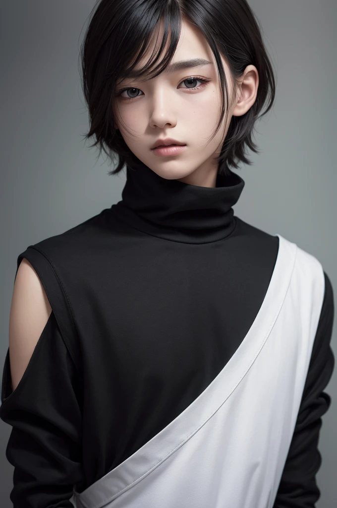 ((best qualityer)), ((work of art)), (detailded), 1 boy, black clothes written cetep shoulder to shoulder,