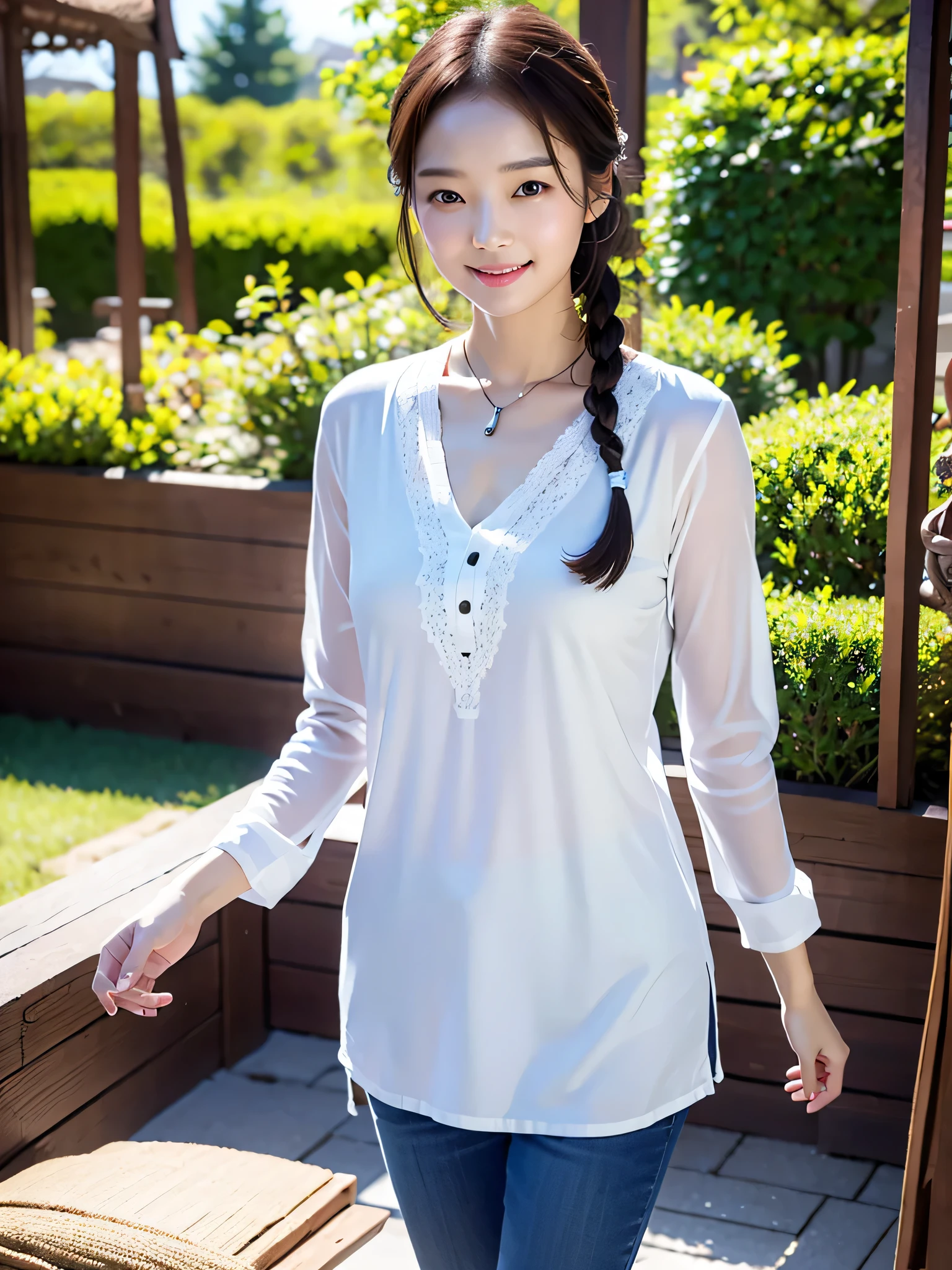Cute woman、White shirt、mile、Open chest shirt、(A wet shirt with underwear showing through)、Wet Hair、Gazing at the sea、smile、Hibiscus flower、On the boat