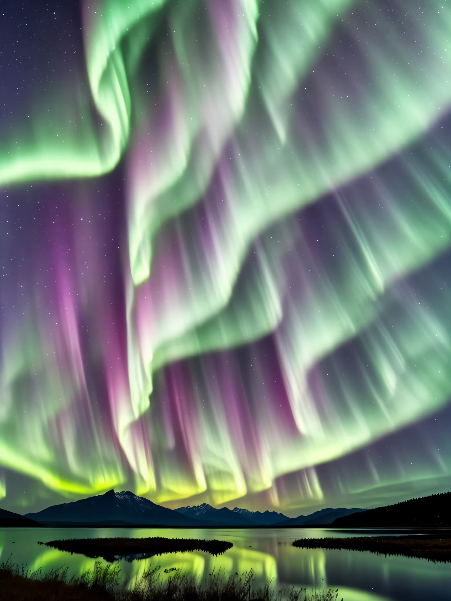 the aurora bore over a lake with mountains in the background, a picture by Harald Giersing, trending on unsplash, hurufiyya, northern lights, with aurora borealis in the sky, aurora borealis, ❤🔥🍄🌪, dramatic aurora borealis, infused with aurora borealis, epic stunning atmosphere, norway