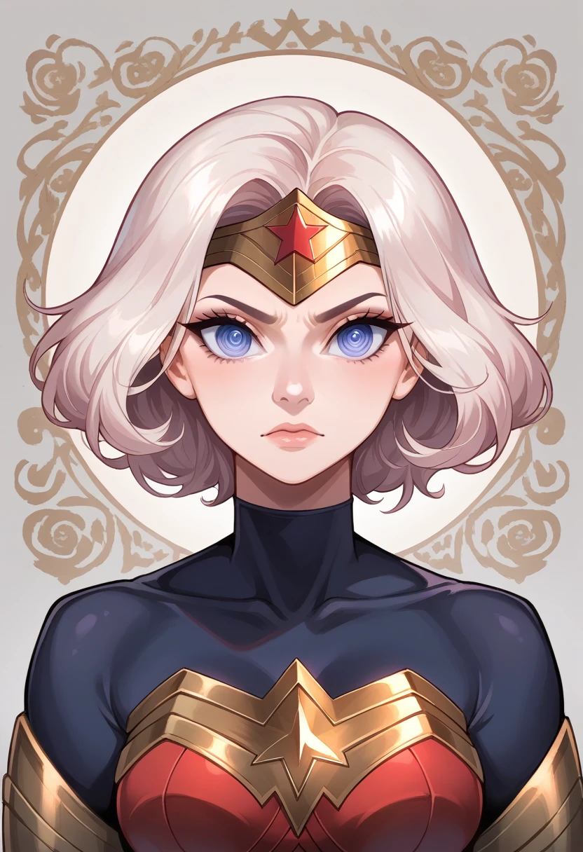 dark kintgh + wonder woman, fantasy anime style, full length pose, pastel colors, perfect nose perfgh shine, high quality, light hair long highly detailed intricate hairstyle, sharp image, perfect clothes, sf, intricate artwork masterpiece, ominous, matte painting movie poster, golden ratio, trending on cgsociety, intricate, epic, trending on artstation, by artgerm, eyes, big eyes, zoomed out, realistic eyes, perfect beautiful face, bright stunning highly detailed eyes