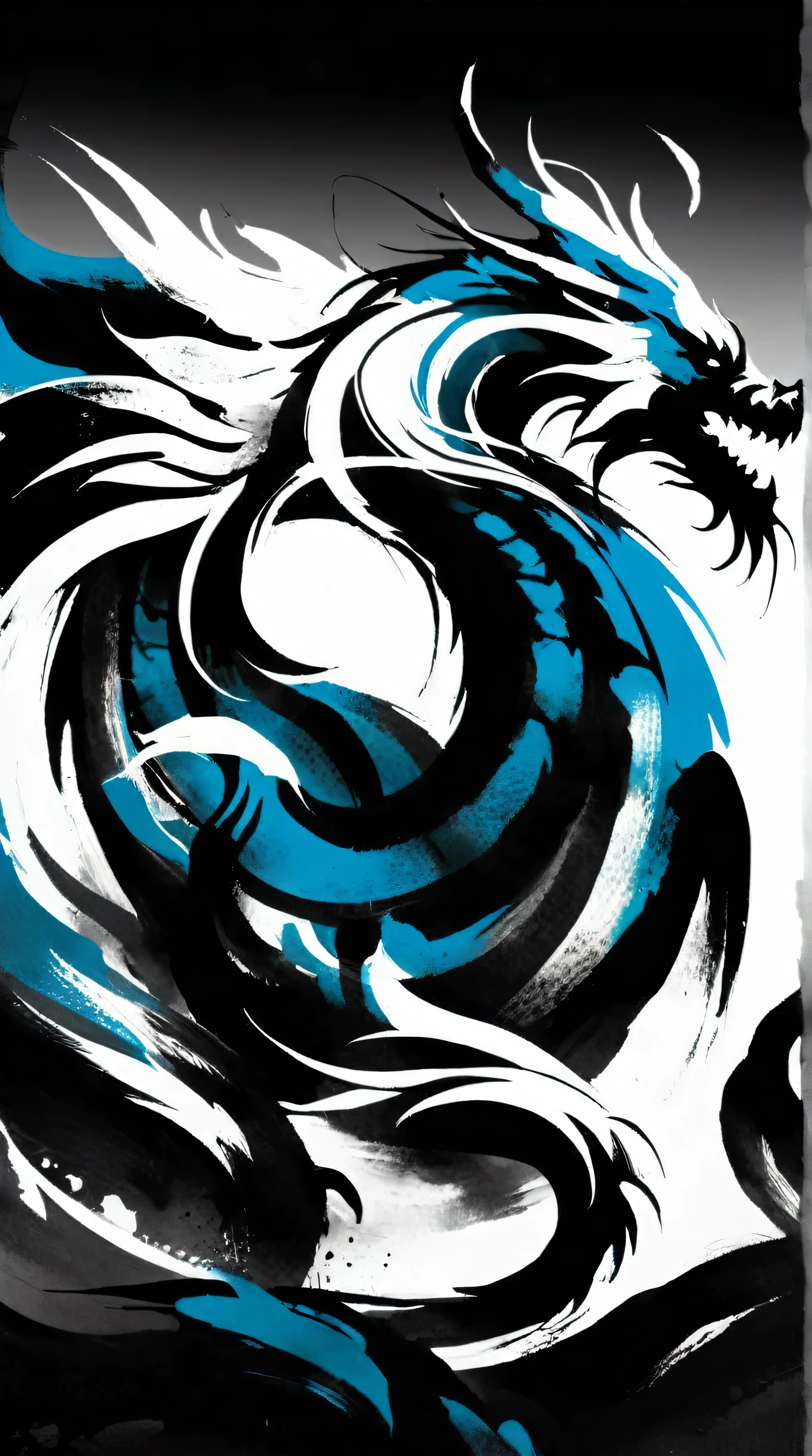 wallpaper, big dragon, black andwhite
