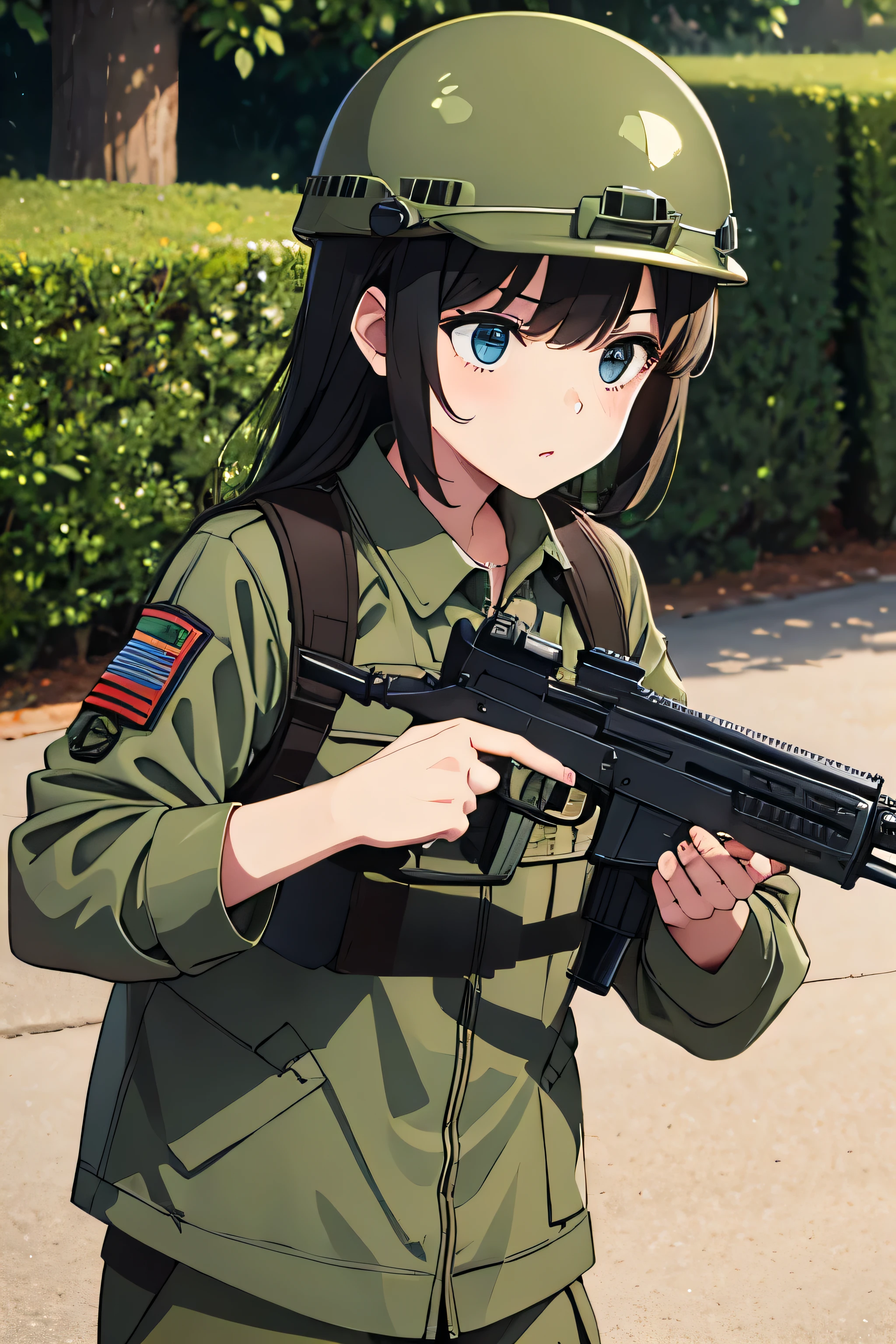 shooting,watergun,perfect hands,around army,Break army helmet,army jacket,