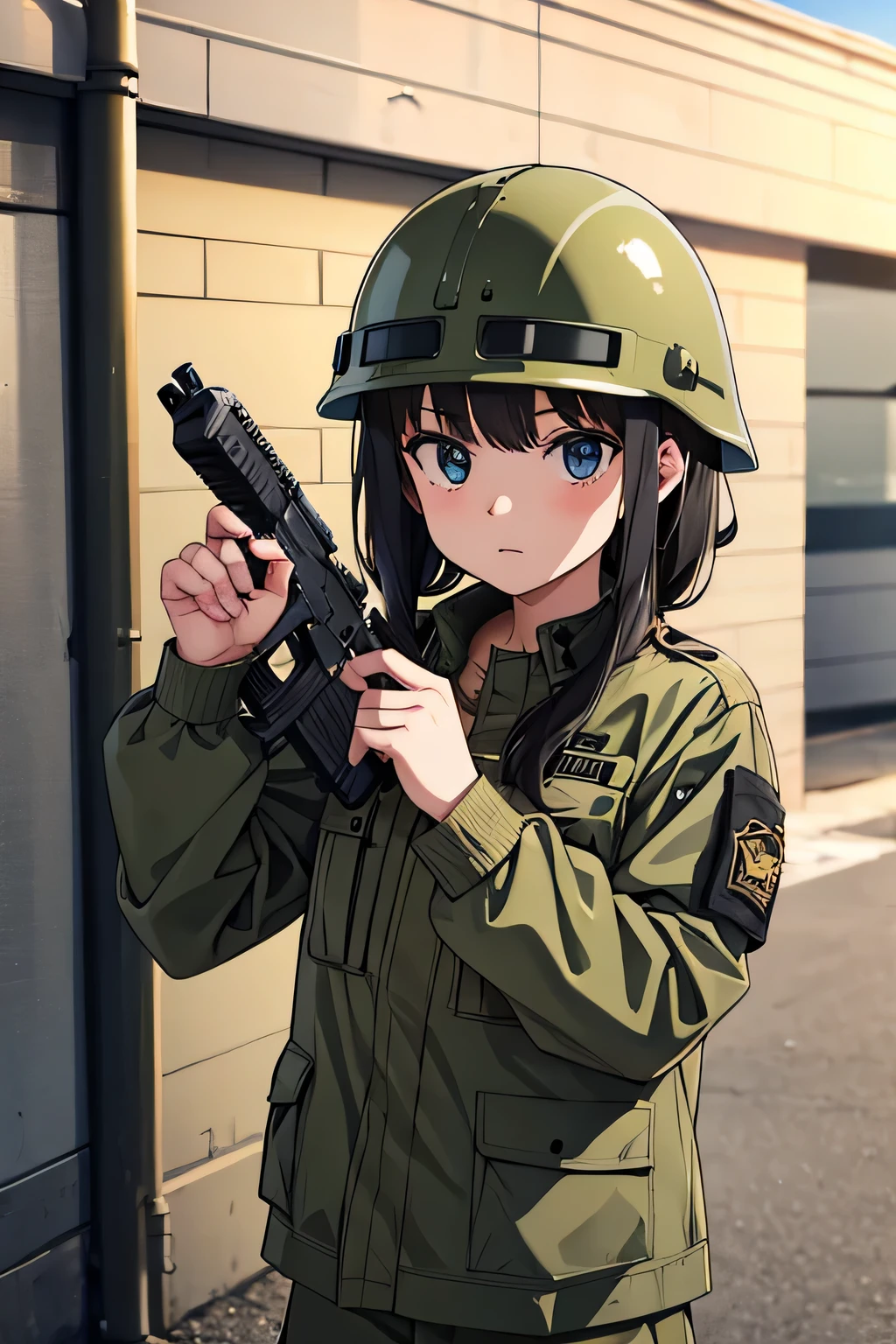 shooting,watergun,perfect hands,around army,Break army helmet,army jacket,