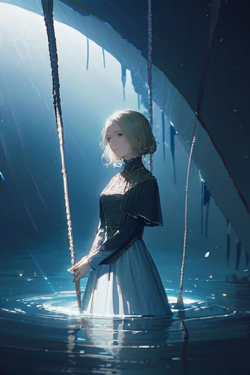 ((Лучшее качество)), ((шедевр)), (подробный), Time in the form of a girl falls into the water