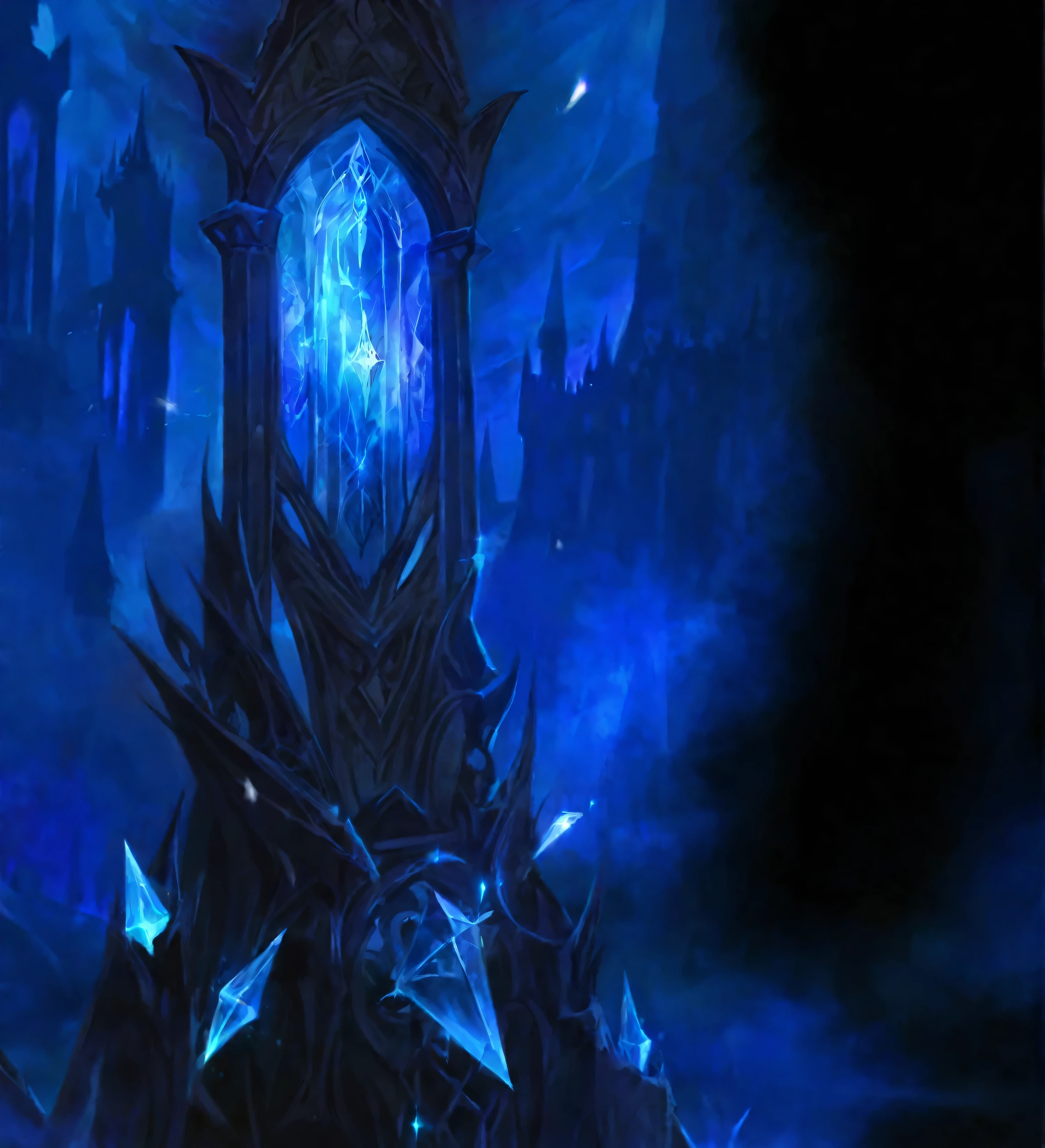 there is a very tall clock tower with a blue light on it, pillars of ice background, deviantart eka's portal, glass obelisk of the void, world of warcraft art style, portal to the ethereal realm, league of legends arcane, ice mage, painted in the style arcane, concept piece, mage tower far away, the lich king