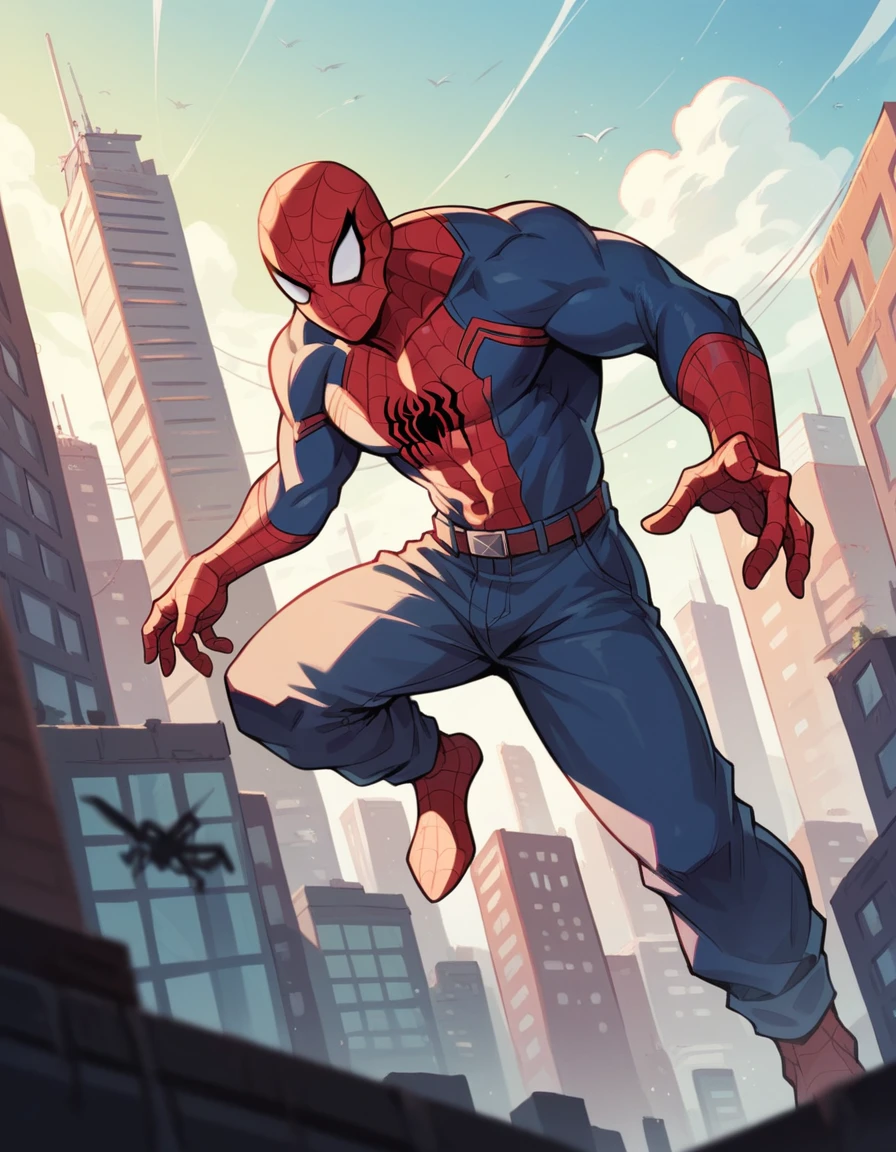 A Spider-Man in Cybernetic City, ultra detail, high resolution, anime, companies