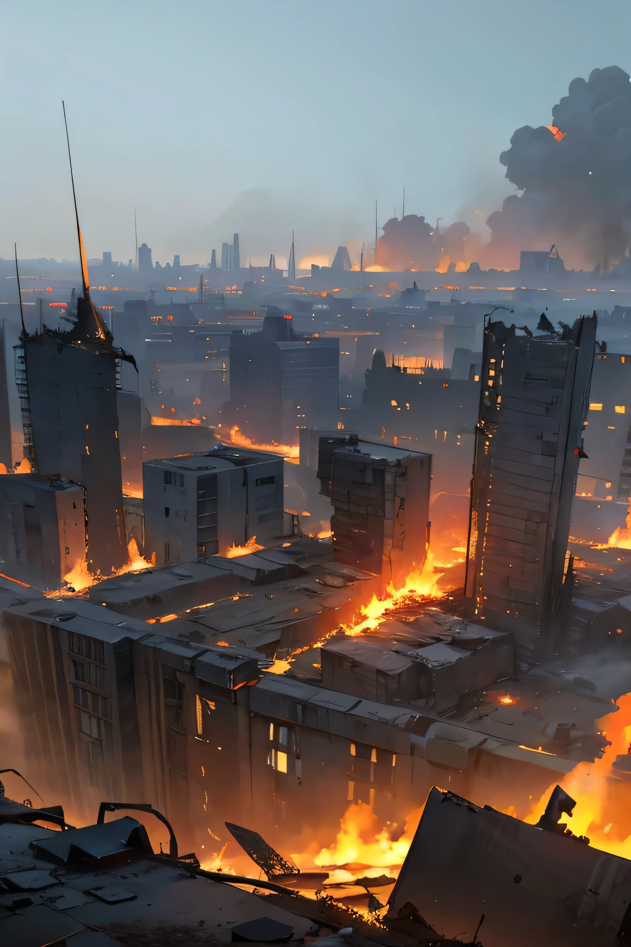Wasteland Battlefield, heavily destroyed city, burning ruins