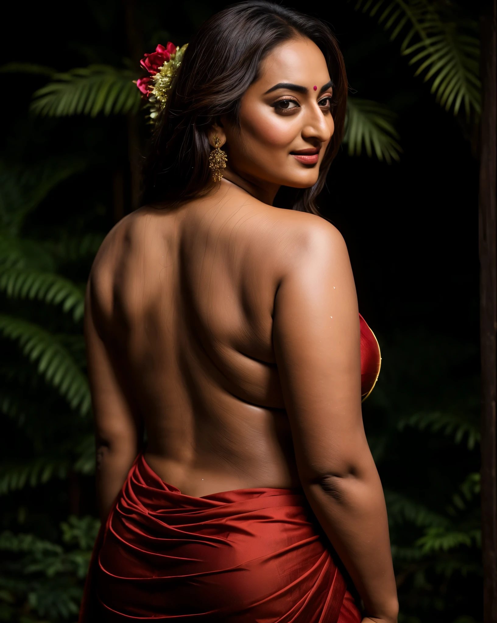 Sexy lady flaunts her sexy bare back, attractive feminine curve, Foto RAW, photorealistic, photography, full body shot, master shot, perfect eyes, goddess like beauty, pierced eyes, perfect thick chubby mallu Desi aunty bhabhi, Wearing a Stanapatta, a chest-band.Saree model, model Photography, Indian saree shoot, Indian traditional wear advertising photography, traditional wear brand shoot, face of Indian actress Sonakshi Sinha, masterpiece, realistic, realism, incredible details, pleasure, photorealism, detailed skin, skin pores, high contrast, photorealistic Artstation 8k HD digital art trend of high definition and detailed realistic skin texture, ultra detail, realistic skin texture, armature, best quality, ultra high definition, (photorealistic:1.4),, high resolution, detail, raw photo, sweat, Re sharp, by Lee Jefferies Nikon D850 Film Stock Photo 4 Kodak Portra 400 Camera F1.6 Lens Rich Color Ultra Real Realistic Realistic Textures Dramatic Lighting Unreal Engine Trending at Art Station Cinestill 800,(pele altamente detalhada: 1.2), 8k UHD, DSLR, soft-lighting, alta qualidade, grain of film, Fujifilm XT3,she didn't like to wear blouse or bra, she is happy to wear only saree, she hates blouse or bra, detailed hairy armpits, hyper realistic skin, skin pores, sweat, veins, The open back looks attractive in a saree without a blouse, appealing figure, appealing body language, her full body is drenched in oil which makes her Hot sensual, aesthetics, erotic fantasy theme, sensual photoshoot, boudoir photoshoot, hottest photoshoot,