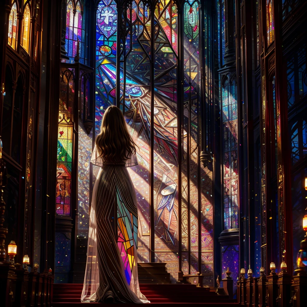 Red carpet (Cathedral from below:1.28) VolumetricLighting (FullBody ZoomedOut:1.28 Wide-shot) ZoomLayer (BokeH:1.32), TopQuality 8K masterpiece of ((Professional photo)), (((Clarisse de Cagliostro))) (Detailed Delicate White Dresses), Chain, Extremely detailed (KAWAII face) {(VeiledFace)|BlondeHair|(Spanking BuleEyes)}, The background is distant (((Elaborate stained glass))) Rainbow Glass, (MysticSight) {(GodRays)|Haze|TyndallEffect}, Radiant PearlSkin with Transparency, (Exposed:0.38)