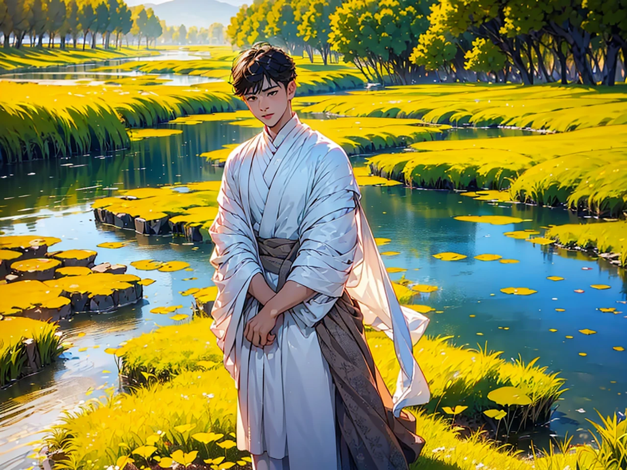 (in 8K、top-quality、​masterpiece:1.2)、1 boy、short-haired、Hair short、Brown-skinned、Silver View、