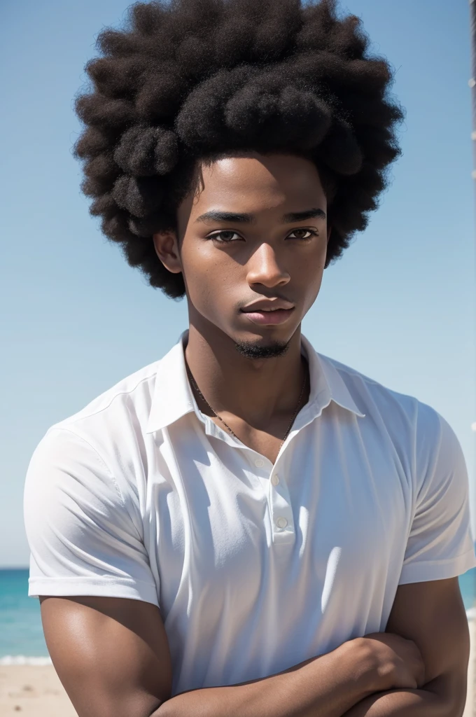 Black boy with afro hair, white  