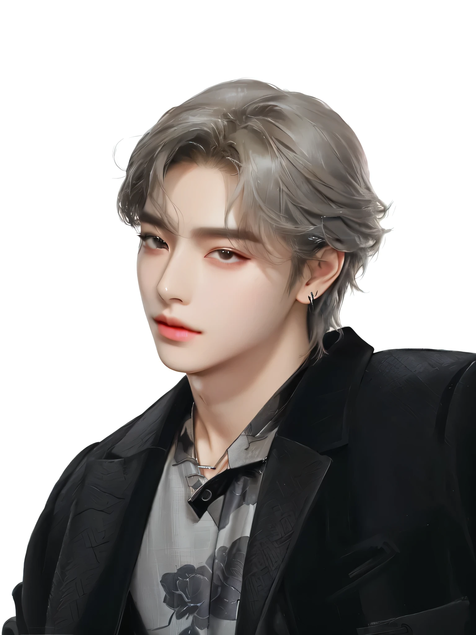 arafed male in a black jacket and a gray shirt, cai xukun, portrait of kpop idol, wry smirk, high quality fanart, portrait of jossi of blackpink, nft portrait, portrait of ultra realistic, handsome stunning realistic, hyperrealistic image of x, official fanart, official fan art, by Yang J, inspired by jeonseok lee