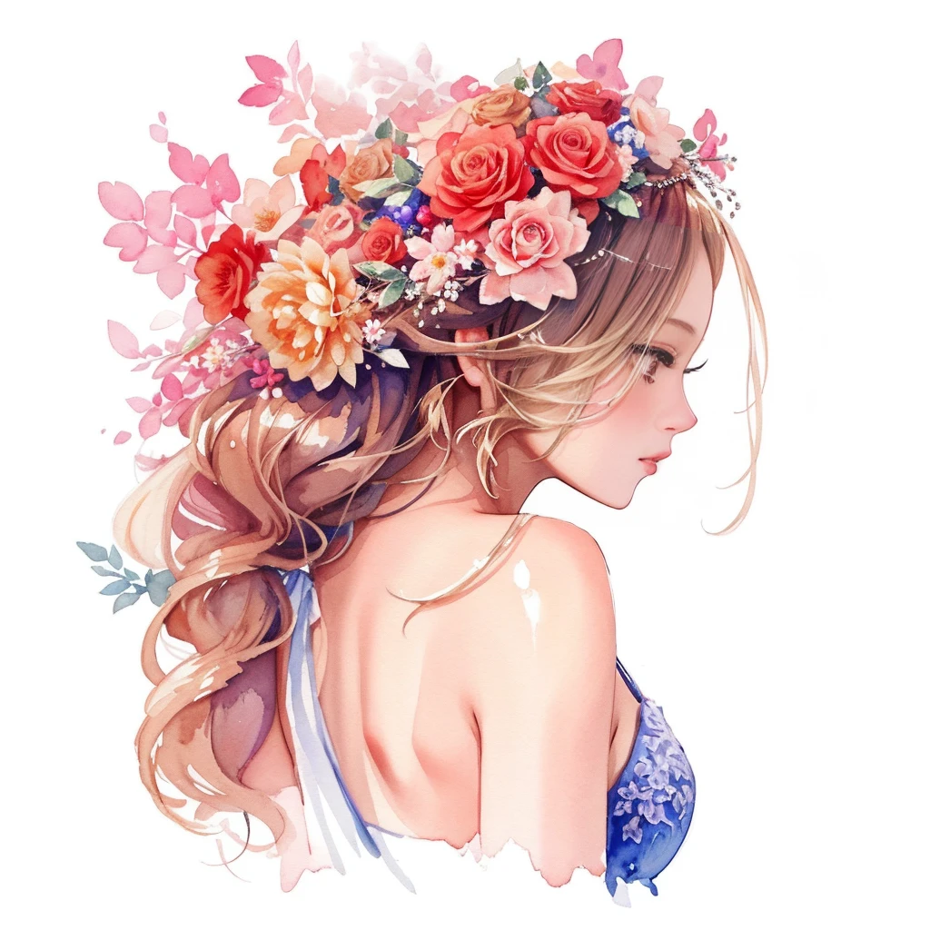 There is a woman with a flower crown on her head, exquisite digitale Illustration, a beautiful artwork illustration, painterly illustration, watercolor digital painting, in the style of digital illustration, digital art painting, Beautiful digital artwork, in style of digital painting, digital painting style, elegant digital painting, beautiful art uhd 4 k, beautiful gorgeous digital art, jen bartel, blonde hair