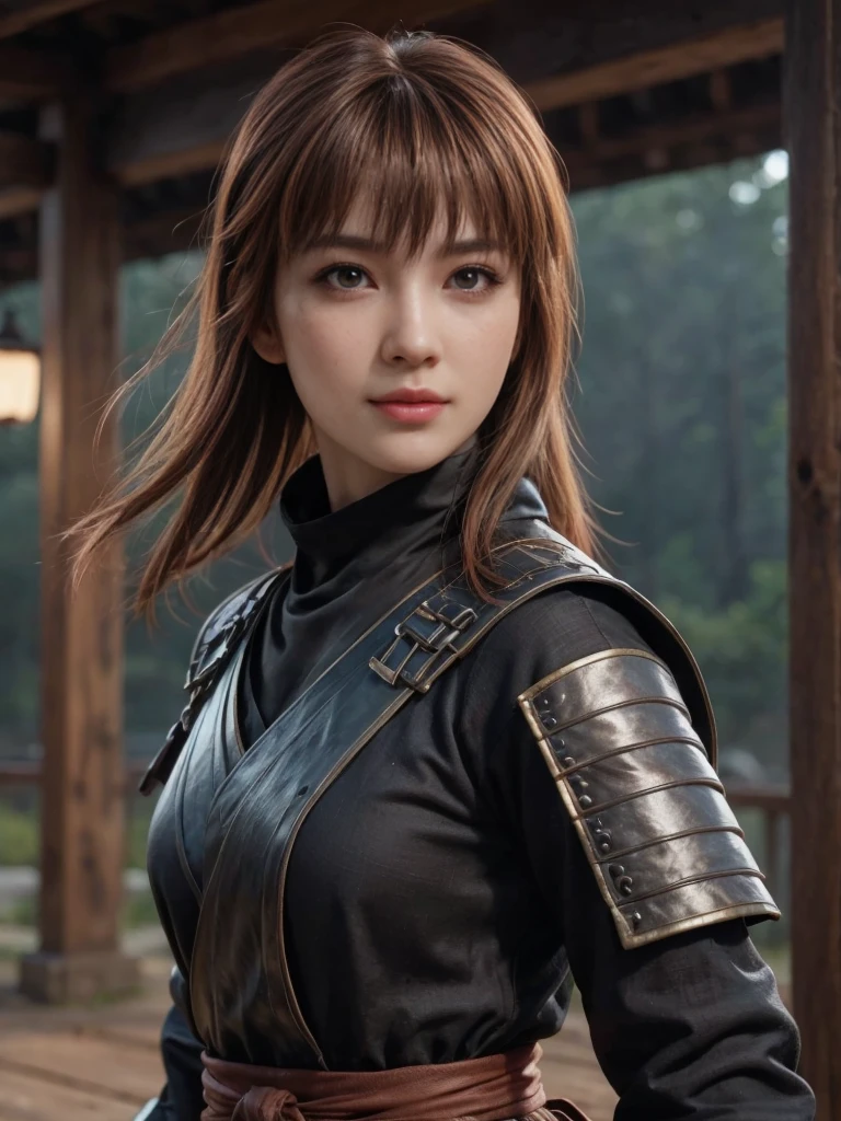 Kasumi, brown eyes, (best quality, ultra-detailed), (realistic:1.37), beautiful and detailed face, ultra-realistic texture, delicate face, delicate body, strong red lipstick, bright colors. High definition, 8K. expression a slight sweet smile