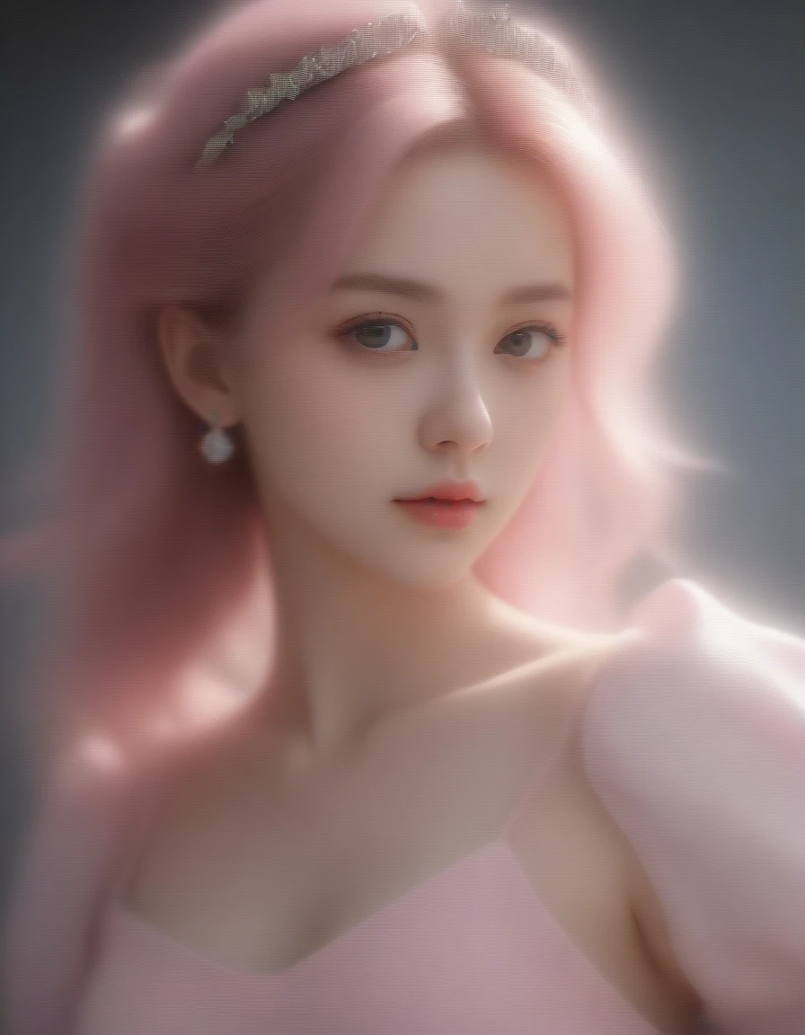 (8K, original photo, best quality, masterpiece), ultra high resolution, (actual, photo-actual), 1 girl, emotionless, alone, pink hair, yellow eyes, professional lighting, detailed lighting, backlight, depth of field, natural lighting, sharp focus, Two meters shooting distance, Take photos professionally, delicate eyes, actual eyes, Detailed shadows, CG games, role play, pink clothes with arm ring, sling, Upper body, pink clothes, External, crown, Gundam, Mecha,