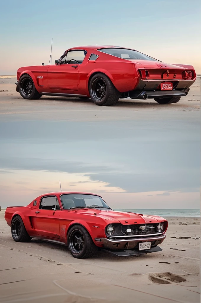 A stunning conceptual art piece featuring a vintage 1959 Ford Mustang parked beneath the golden hues of a breathtaking sunset. The palmtrees surrounding the scene are rendered in bold black, contrasting against the warm colors of the sky. The beach is a blend of vibrant yellow and red, evoking the essence of retro charm. The entire design is intended to be transformed into a captivating t-shirt design with a white background, perfect for nostalgic car enthusiasts and fans of classic Americana., conceptual art
